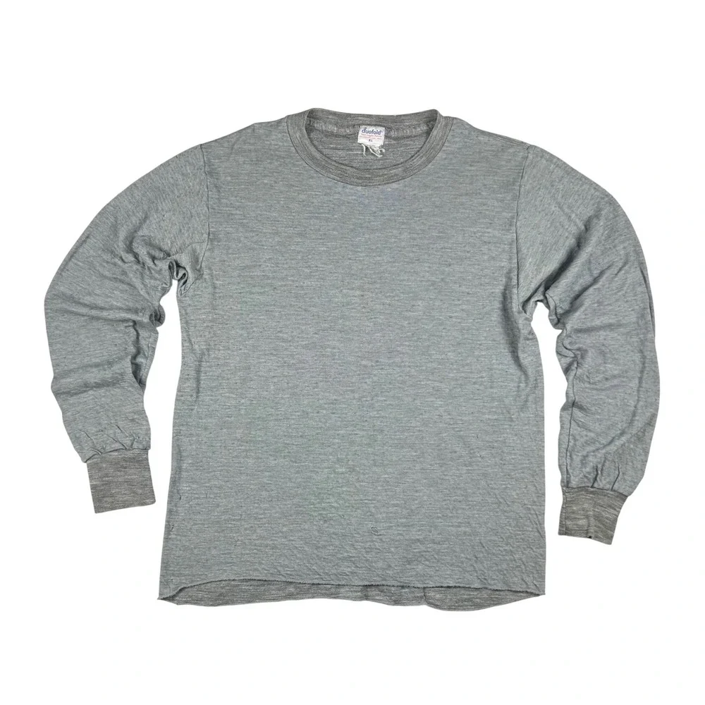 Duofold Mens XL Two Layer Thermal Gray Wool Polypropylene Long Sleeve Distressed